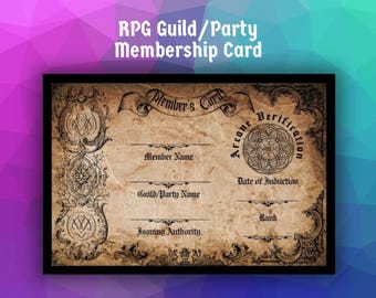 Guild Card prop handout for rpg dungeons and dice and dragons