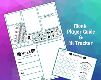 Monk Player Guide Card and Ki Tracker for Dungeons and Dragons