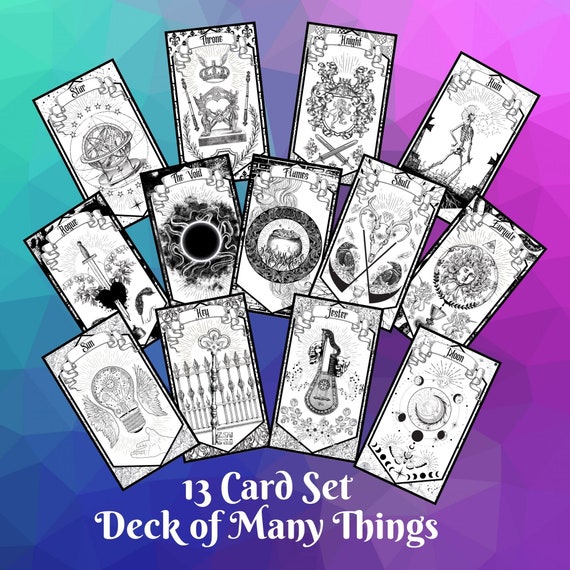 Deck of Many Things Jumbo Size Card Coloring Page Style for Etsy