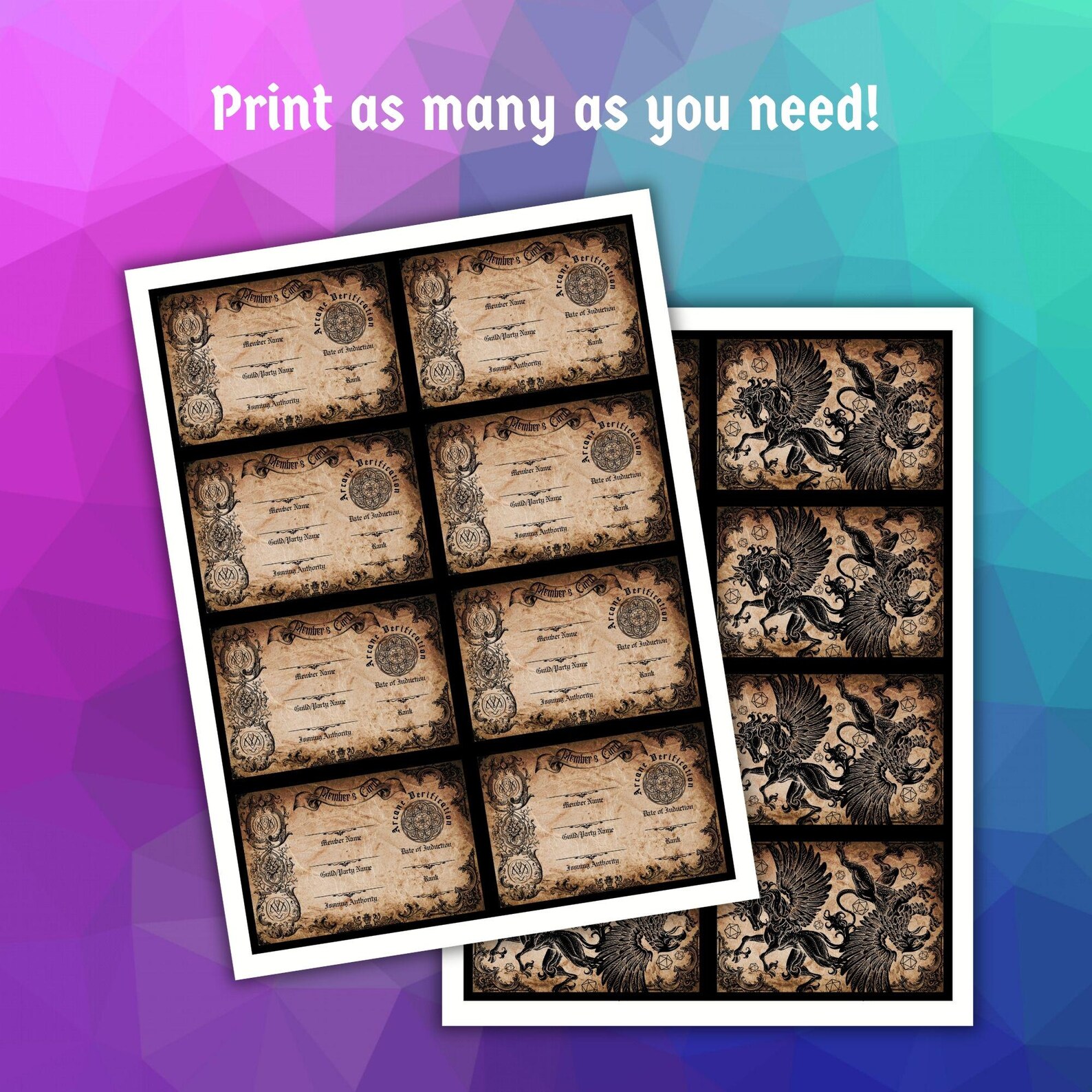 Guild Card Prop Handout for Rpg Dungeons and Dice and Dragons - Etsy