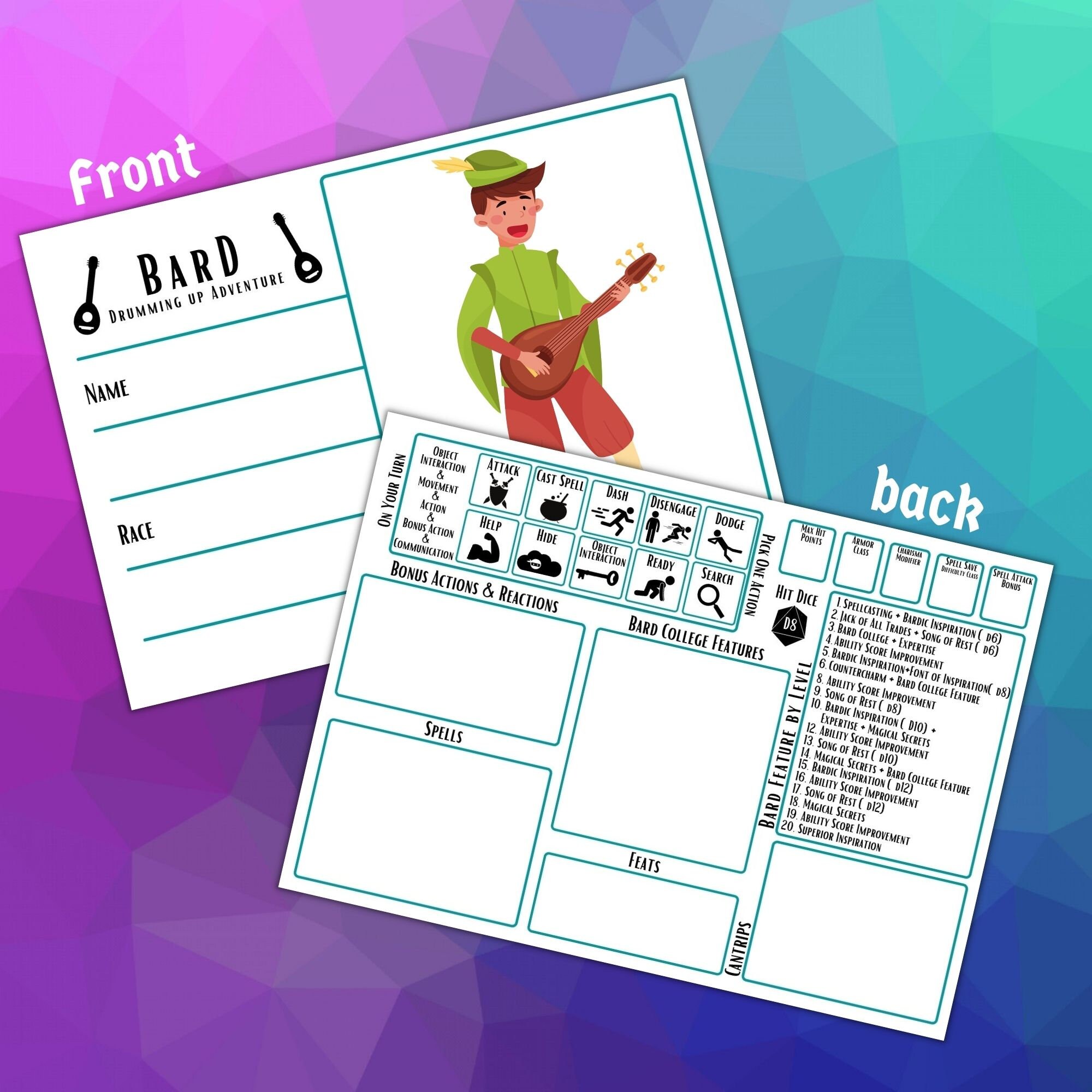 Bard Player Guide Card and Spell Tracker for Dungeons and Dragons - Etsy