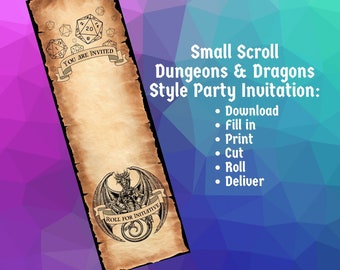Dungeons and Dragons style small scroll party invitation printable