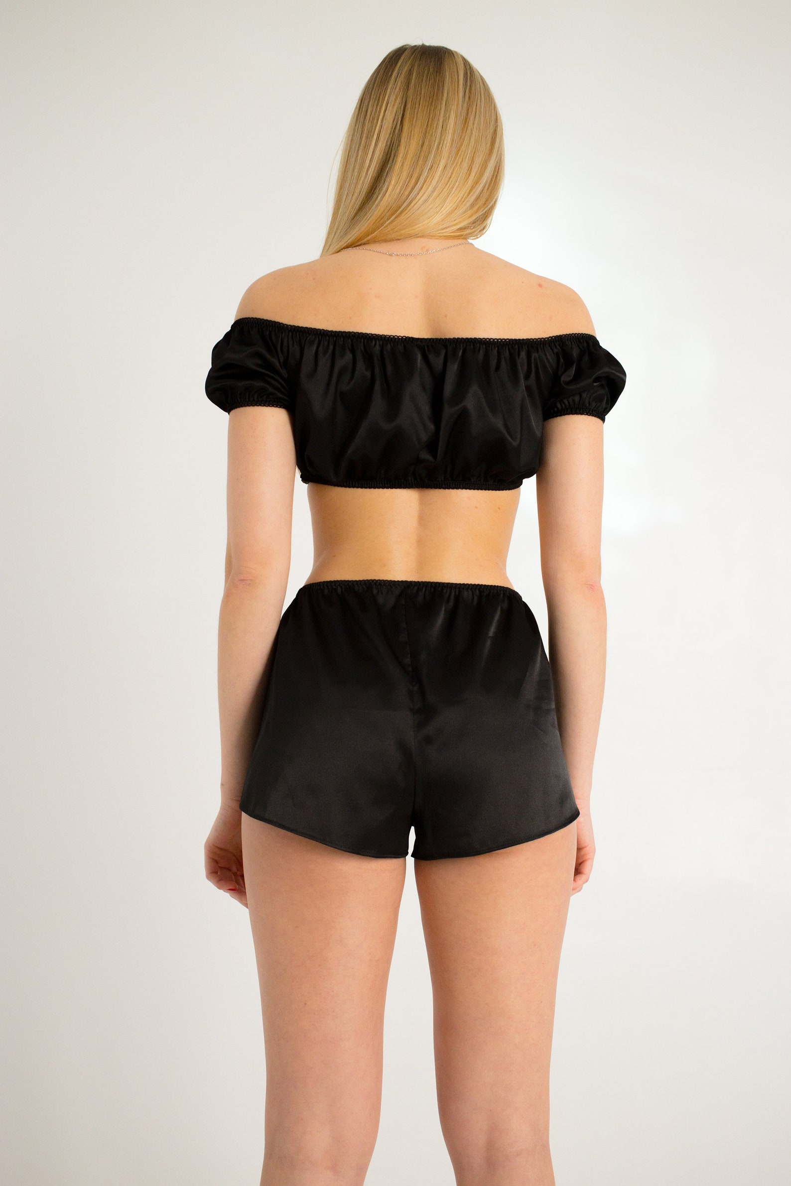 Black short Satin Pajamas Set for Women / Satin Pajamas Etsy