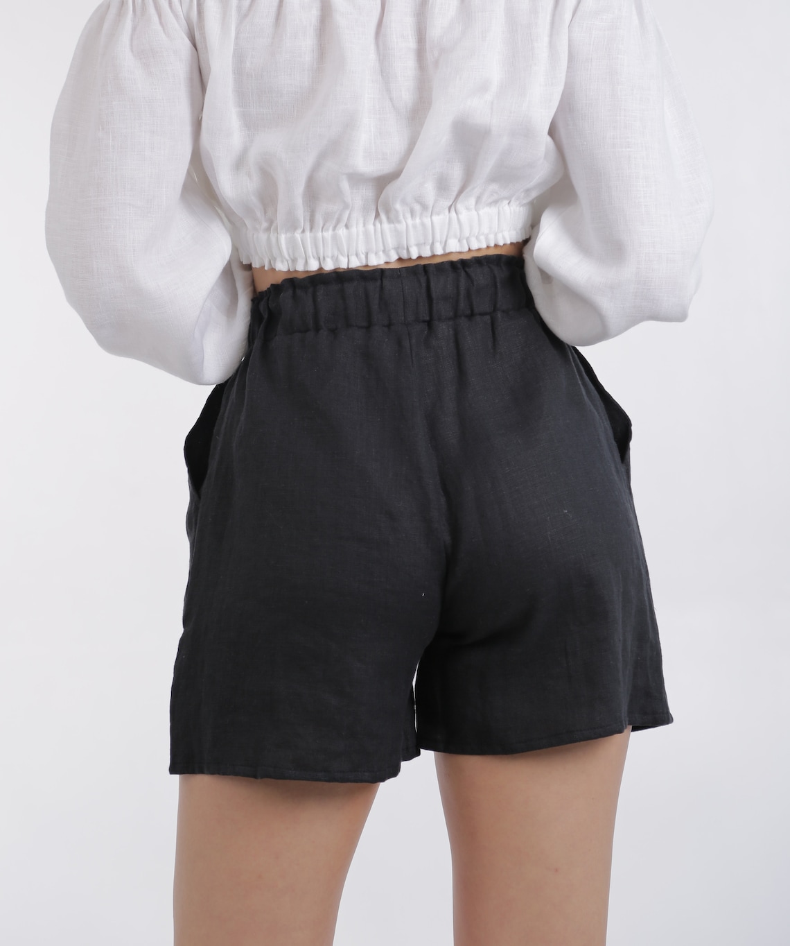 Black linen women shorts with pockets. Shorts high waist for Etsy