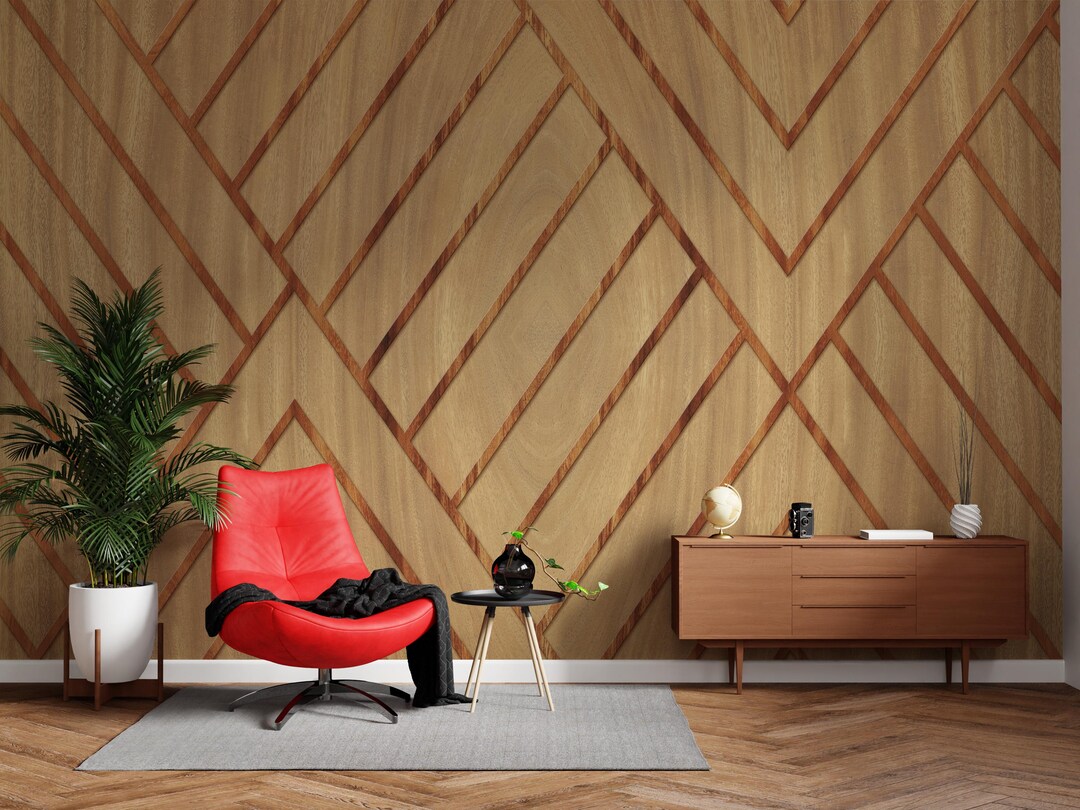 Contemporary Wood Grain Wall Mural, Wood Geometric Pattern With Lines ...