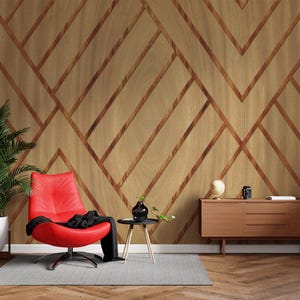 Contemporary Wood Grain Wall Mural, Wood Geometric Pattern with Lines, Custom Wall Covering for Living Room or Office Wall Decor