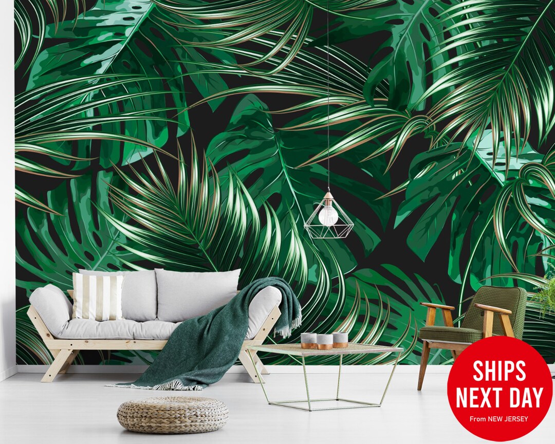 Tropical Palm Leaf Wallpaper | Jungle Pattern, Removable Wall Mural - Etsy