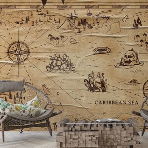 Vintage Pirate Map Peel and Stick Wallpaper, Removable Mural