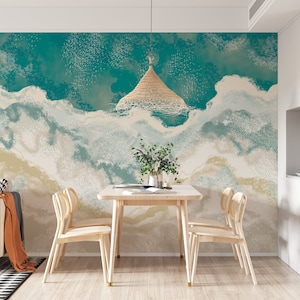 Abstract Wave and Beach Wallpaper | Pattern Wall Mural | Peel and Stick Self Adhesive or Pasted | Removable Wallpaper | Custom Size