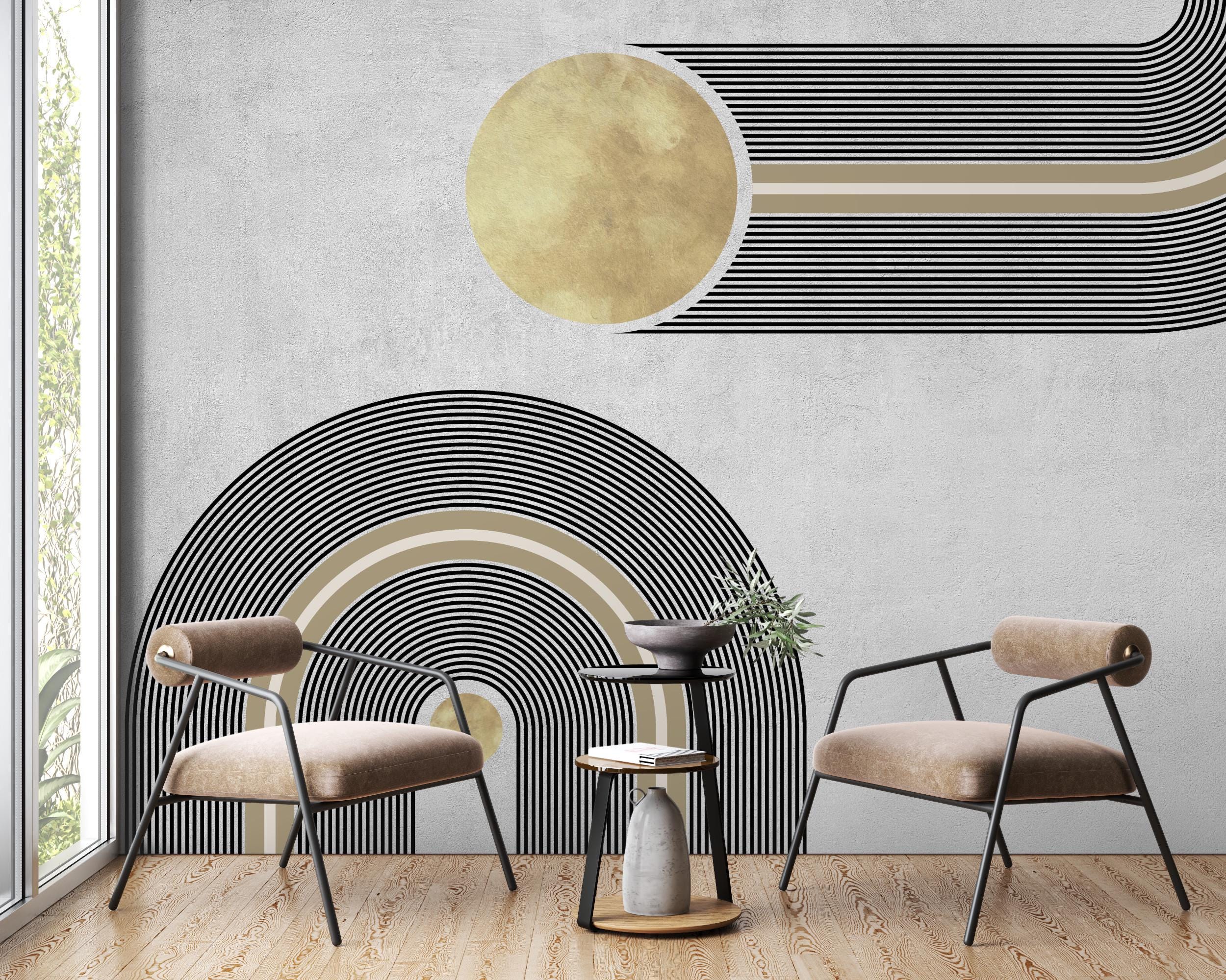 Peel and Stick Modern Geometric Wall Mural, Abstract Line Art…