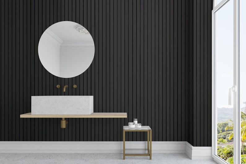 Black Wood Panel Wallpaper Wall Mural Peel and Stick Self Etsy