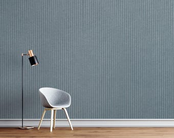 Light Blue Ribbed Fabric Wallpaper | Faux Corduroy Textured Wall Covering | Dusty Blue Minimalist Mural - Custom Size Peel and Stick