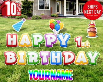 Happy Birthday Yard Sign, Happy Birthday Lawn Signs, Outdoor Lawn Decorations, Ornaments, Custom Name & Age, 18 Inch Letters