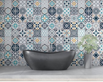 Geometrical Floral Tile Wallpaper, Peel and Stick Mosaic Wall Mural