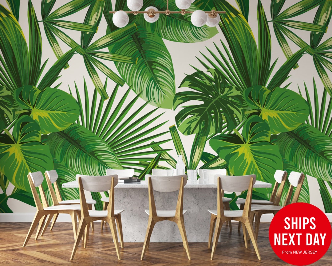 Exotic Tropical Green Leaves Wallpaper | Pattern Wall Mural | Peel and ...