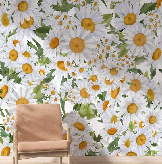 Watercolor Daisy Wallpaper Wall Mural Peel and Stick Daisy - Etsy
