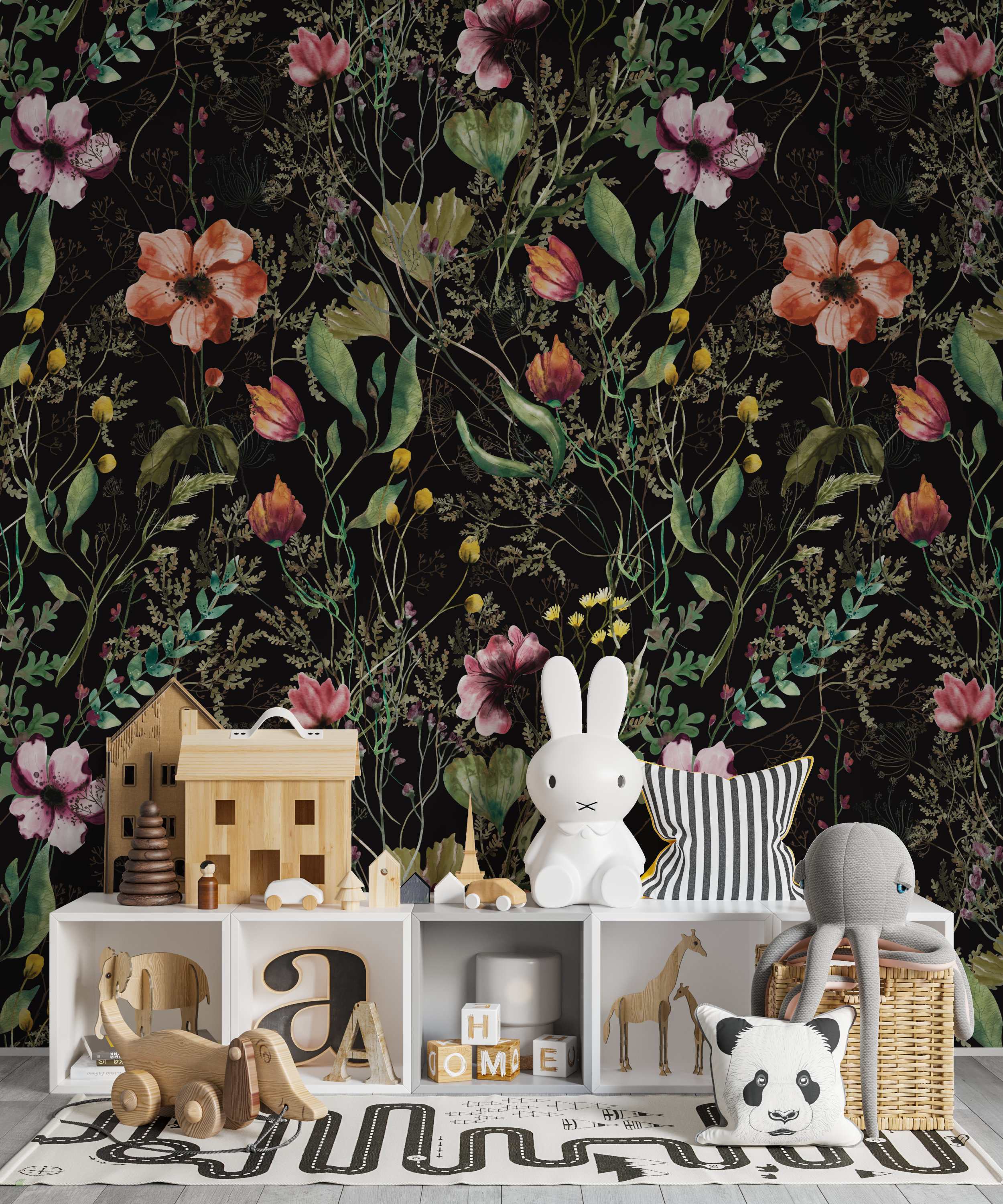 Dark Floral Wallpaper | Botanical Peel and Stick Wall Mural - Etsy