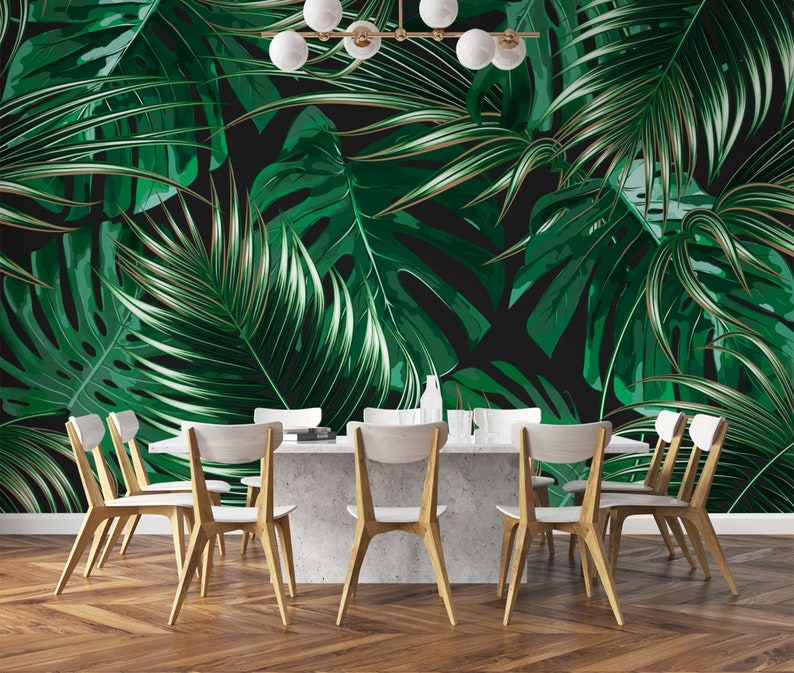 Tropical Palm Leaf Wallpaper | Jungle Pattern, Removable Wall Mural - Etsy