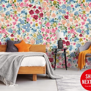 Liberty Style Blooming Flowers Wallpaper | Pattern Wall Mural | Peel and Stick Self Adhesive or Pasted | Removable Wallpaper | Custom Size