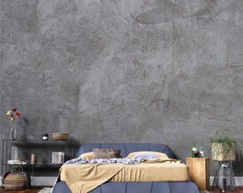 Industrial Style Concrete Look Wall Mural – Realistic Gray Cement Texture Wallpaper for a Sleek Modern Aesthetic – Peel and Stick Wallpaper