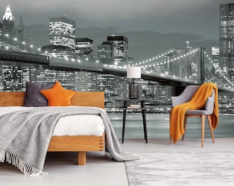 Brooklyn Bridge Wallpaper | NYC Black and White Mural, Peel and Stick