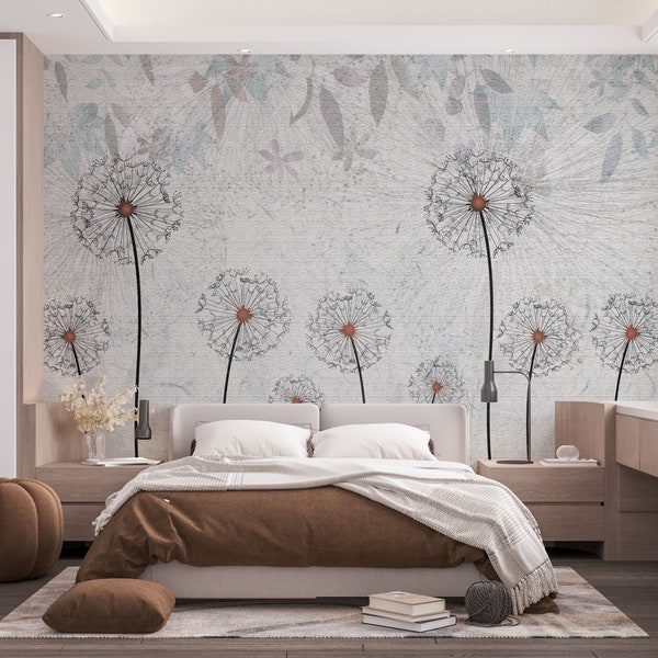 Dandelion Wallpaper | Textured Leaves Pattern, Removable Wall Mural