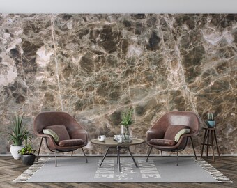 Gray Brown Marble Effect Wallpaper, Luxurious Stone Texture Wall Mural, Self-Adhesive Removable Wallpaper for Kitchen and Bathroom