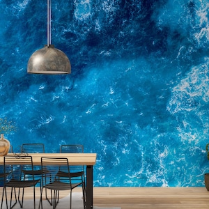 Crystal Blue Ocean Water Wall Mural – Vivid Sea Texture Wallpaper for Beach-Themed Rooms and Nature Lovers, Peel and Stick Ocean Wallpaper