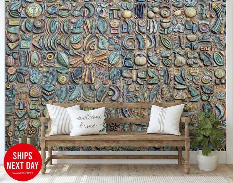 Abstract Colorful Mosaic Tiles Wallpaper Pattern Wall Mural Etsy