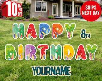 Personalized Happy Birthday Lawn Sign, Custom Name and Age, Comes with Stakes