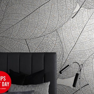 Line Drawing Plant Leaf Vein Wallpaper | Pattern Wall Mural | Peel and Stick Self Adhesive or Pasted | Removable Wallpaper|Custom Size