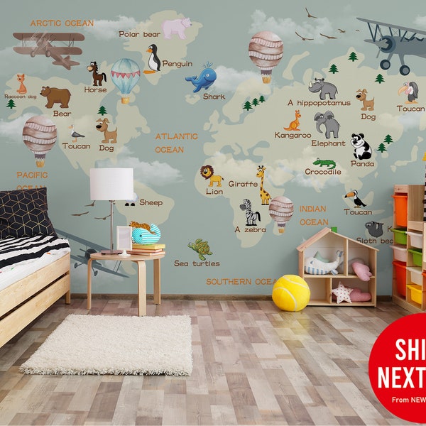Learning World Map Wallpaper Etsy