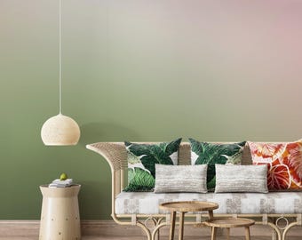 Muted Green and Pale Pink Ombre Wall Mural Blurred Pastel Gradient Wallpaper Modern Minimalist Decor