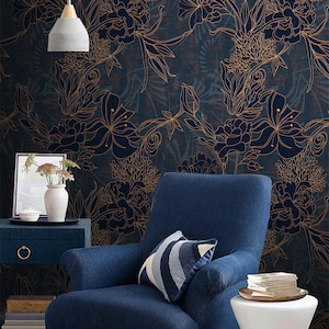 Floral Line Art Wallpaper | Modern Peel and Stick Wall Mural