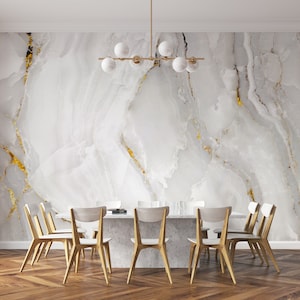 White Marble Wallpaper | Grey Streaks, Peel and Stick Mural