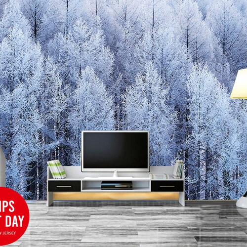 Wallpaper Self Adhesive Snowy Tree Trunks/ Peel and Stick Etsy