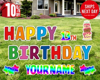 Colorful Happy Birthday Yard Sign, Custom Name and Age, Lawn Ornaments