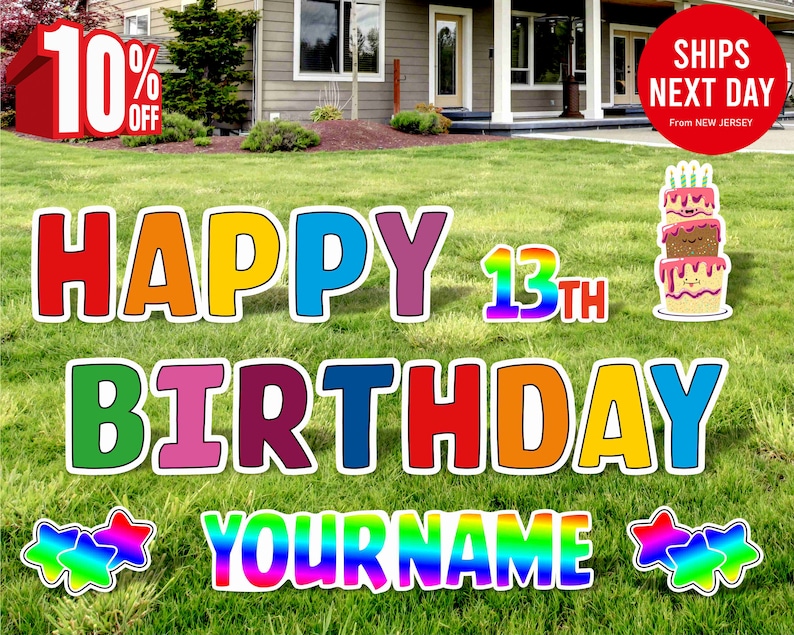 Colorful Happy Birthday Yard Sign HBD Lawn Signs Outdoor Etsy