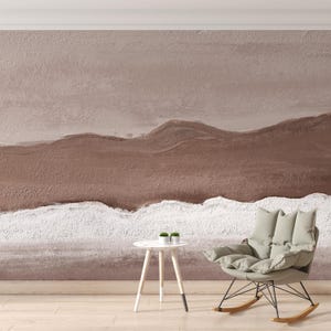 Faux Plaster Wall Mural with Earth-Inspired Brush Strokes – Soft Brown and Ivory Palette for Serene and Warm Interior Vibes, Self Adhesive