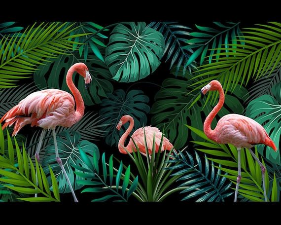 Papel pintado con foto 3D personalizado, cuadro de pared moderno de bosque  Tropical, hoja, Animal, flamenco, Mural de fondo de TV para sala de estar -  AliExpress
