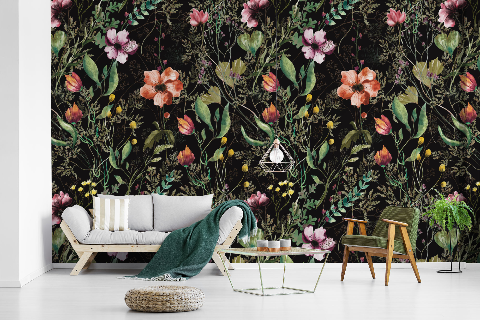 Dark Floral Wallpaper | Botanical Peel and Stick Wall Mural - Etsy