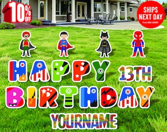 Superhero Birthday Yard Sign, Custom Name & Age, Outdoor Lawn Decor, Comes with Stakes