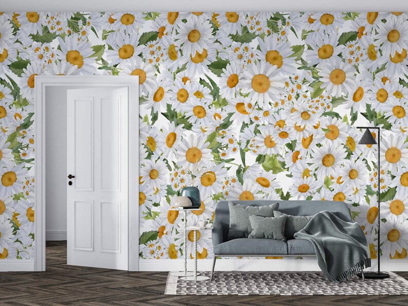 Watercolor Daisy Wallpaper Wall Mural Peel and Stick Daisy - Etsy