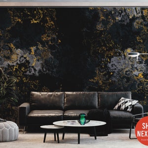 Abstract Black and Gold Glossy Wallpaper | Pattern Wall Mural | Peel and Stick Self Adhesive or Pasted | Removable Wallpaper