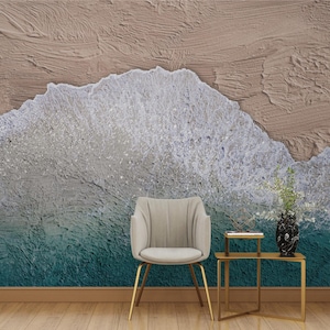Stunning Beach View Wall Mural – Tranquil Ocean Waves & Sandy Shore Art, Peel and Stick Ocean Wave Wallpaper, Self Adhesive - Custom Size