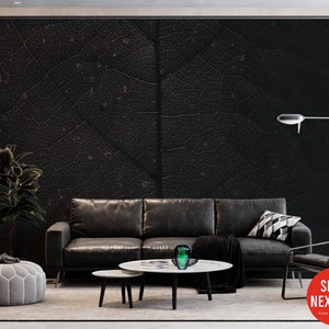 Black Wallpaper | Wall Mural | Peel and Stick Self Adhesive or Pasted | Removable Wallpaper, Textured Wallpaper, Dark Leaf Wallpaper