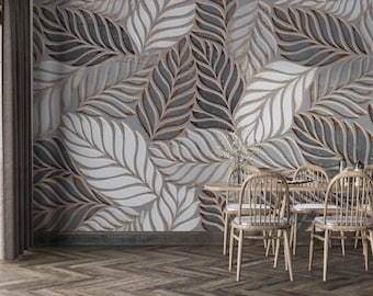 Embossed Leaf Pattern Wallpaper, Faux Stone Tile, Peel and Stick Wall Decor