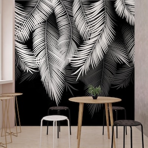Black and White Palm Leaf Wall Mural – Elegant Tropical Wallpaper for ...