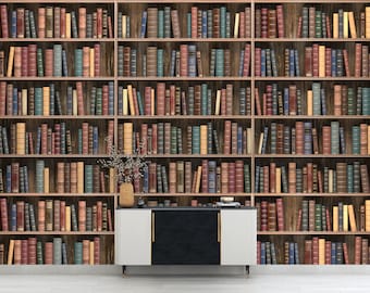 Vintage Bookshelf Wallpaper, Peel and Stick Library Mural