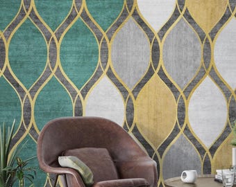 Mid-Century Modern Wallpaper, Geometric Abstract Wall Art, Peel & Stick